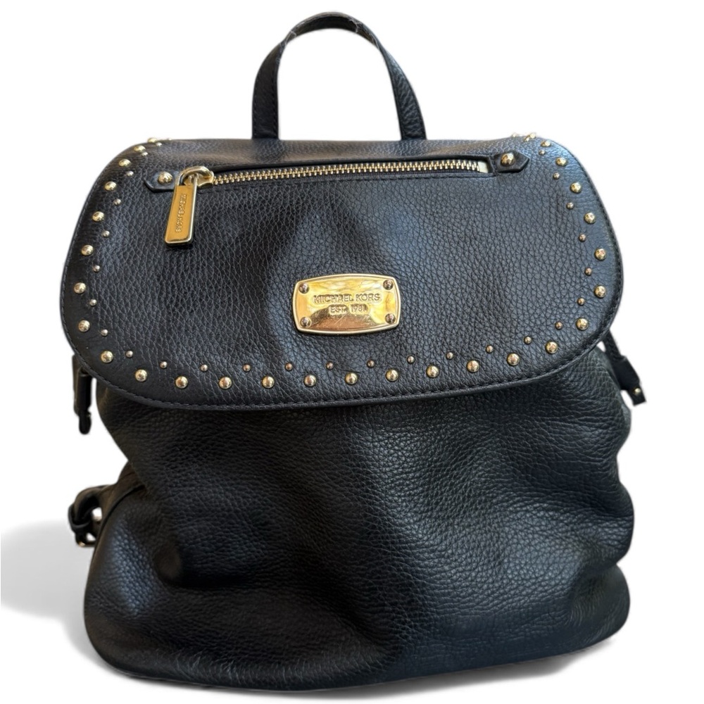 Michael Kors Black Leather Backpack – Studded, Soft Pebbled Leather